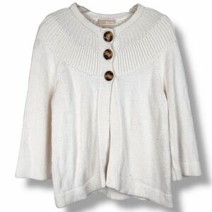 Michael Kors White Ivory Cream Knit Vintage Knit Pheasant Swing Sweater Cardigan